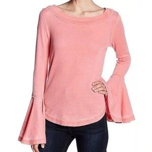 Melrose and Market Pink Coral Split Bell Sleeve Top Size Small